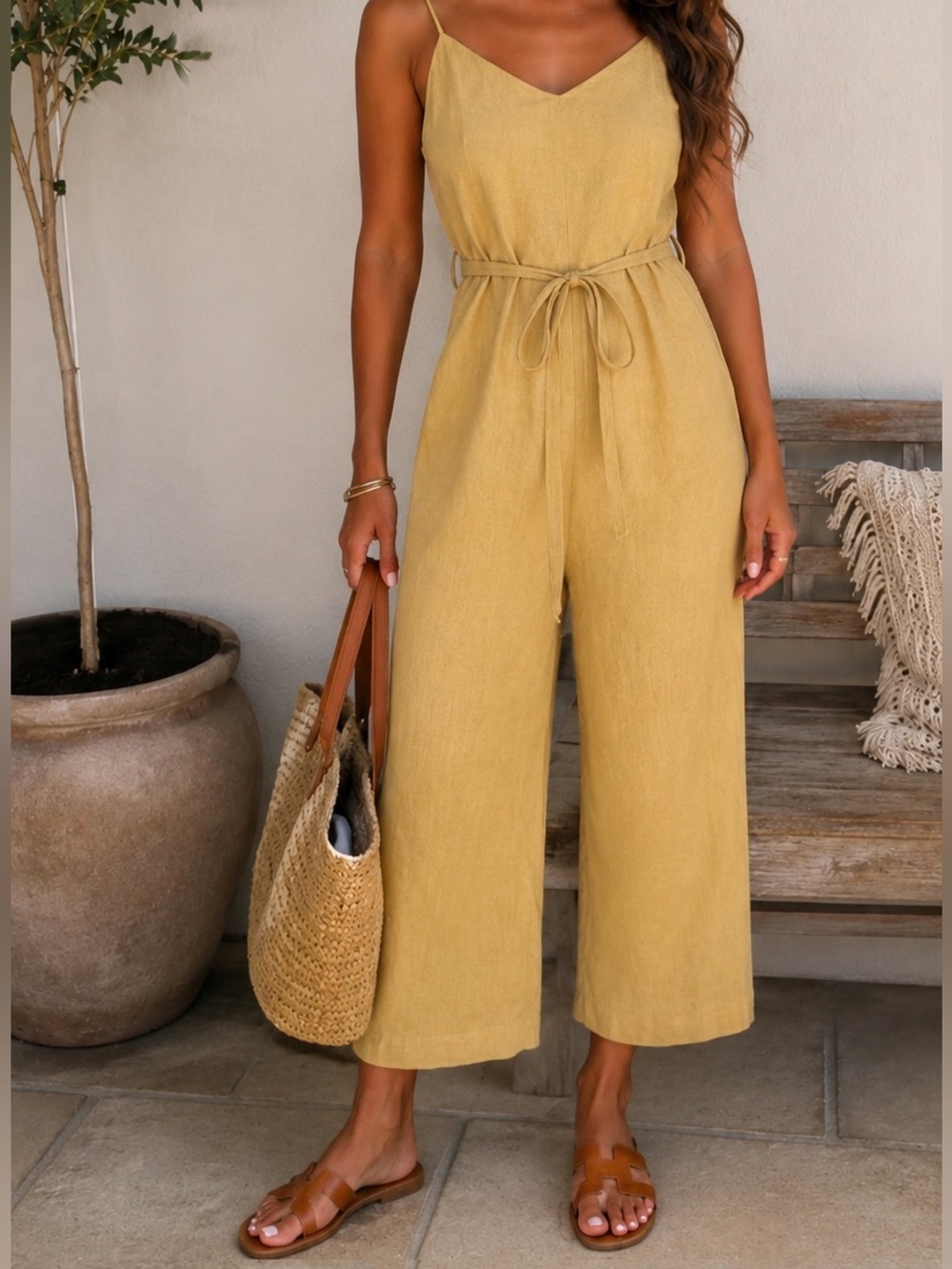 Sleeveless Wide-Leg Jumpsuit in Mustard
